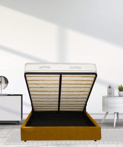 Pat dormitor Elly culoare Mustar cu somiera ridicata