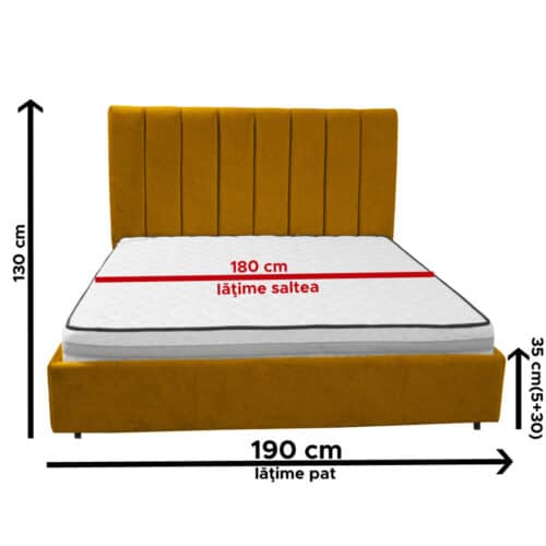 Pat dormitor Elly culoare mustar dimenasiuni 180x200