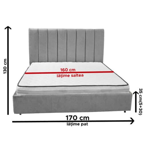 Pat dormitor Elly culoare gri dimensiuni 160x200