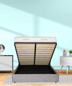 Pat dormitor Elly gri cu somiera ridicata