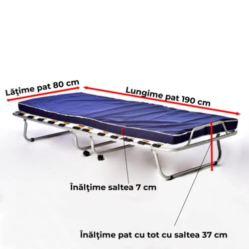 Pat pliabil Gasten 80x190x37 cm saltea inclusă - dimensiuni desfăcut