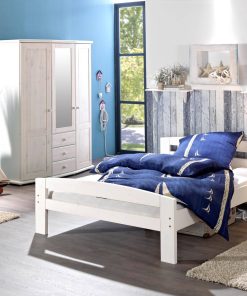 Pat dormitor alb Erling din lemn masiv