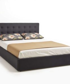 Pat tapitat Karl Mosen cu somiera rabatabila si ladă de depozitare - culoare gri închis - cu perne gri inflorate