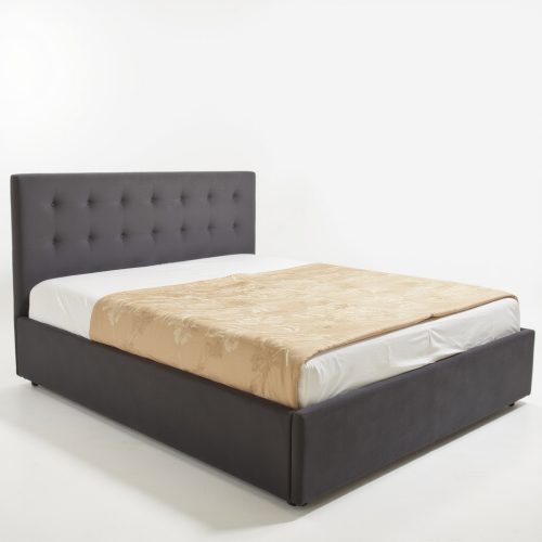 Pat tapitat Karl Mosen cu somiera rabatabila si ladă de depozitare - culoare gri închis - cu saltea și cuvertură