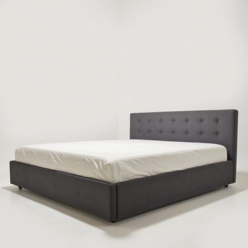 Pat tapitat Karl Mosen cu somiera rabatabila si ladă de depozitare - culoare gri închis - cu saltea